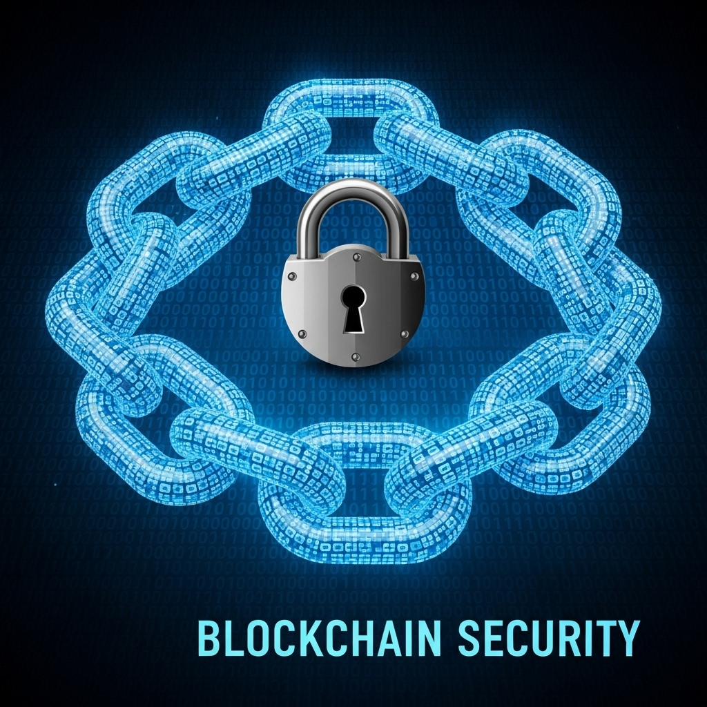 Illustration of encrypted blockchain transactions with a secure lock representing Fully Homomorphic Encryption (FHE) privacy and compliance.